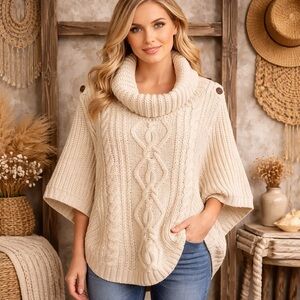 Splendor Women’s Cowl Turtleneck Knitted‎ Poncho Shawl Size Medium